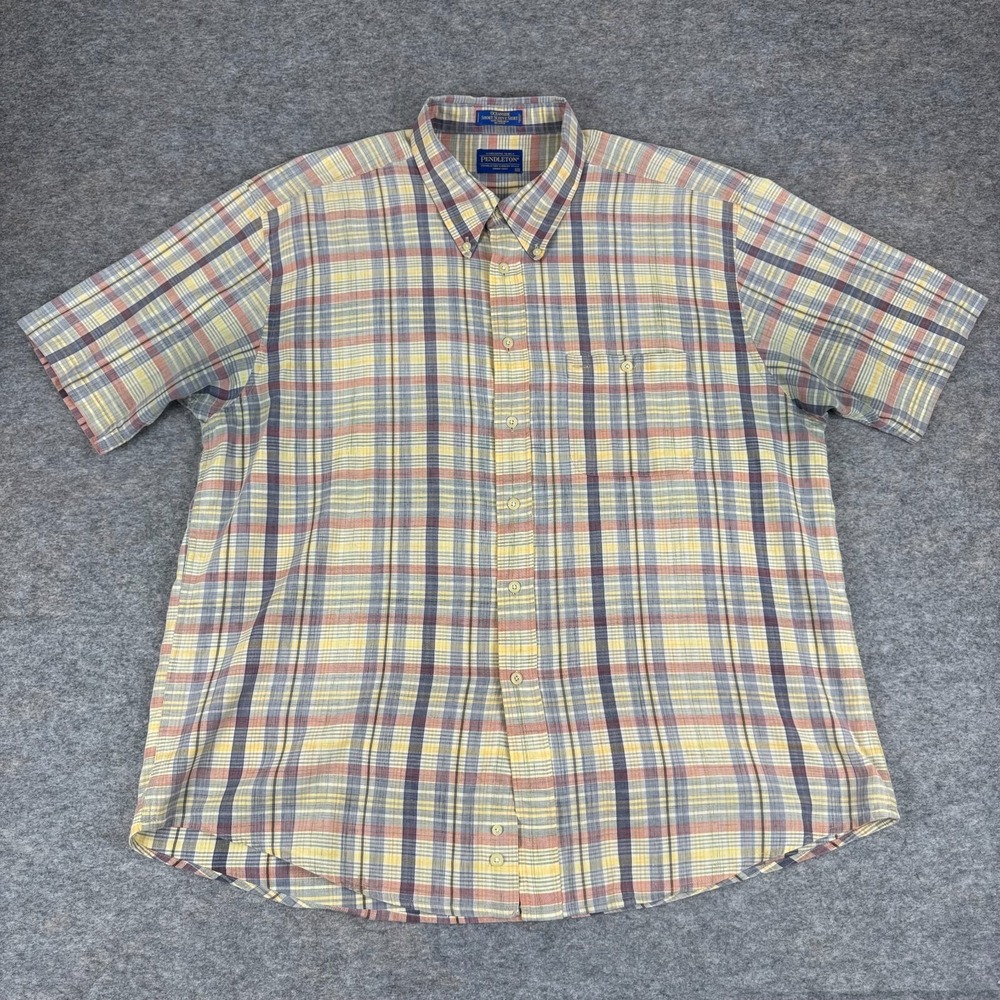 Pendleton Oceanside Button Down Shirt Plaid Cotton Pocket Mens XXL 2XL